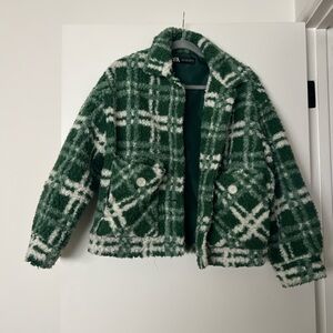 Zara Green and White Textured Jacket